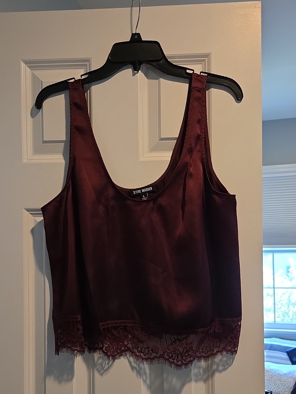 Steve Madden Satin Lace-Trim Camisole in Burgundy